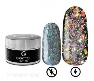 Grattol Gel Crystal Bright  Гель с светоотражающим глиттером 15 мл. (02)